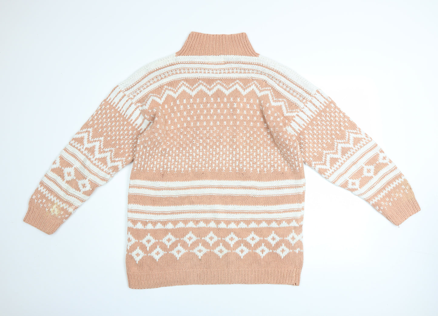 Dash Women Beige Fair Isle Roll Neck Chunky Knit Jumper Size M