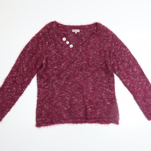 Marks and Spencer Per Una Women's Purple L V-Neck Long Sleeve Jumper
