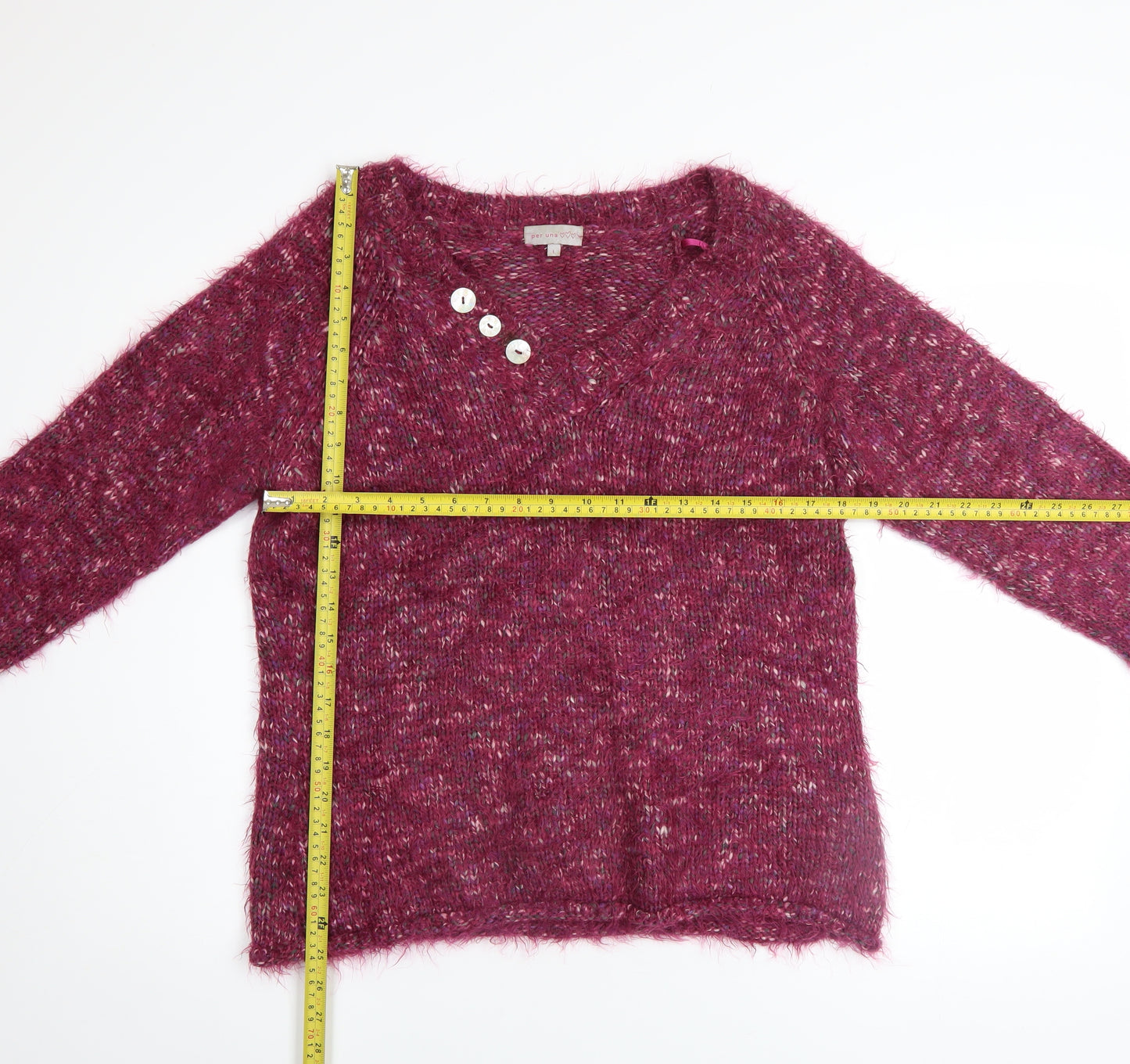 Marks and Spencer Per Una Women's Purple L V-Neck Long Sleeve Jumper