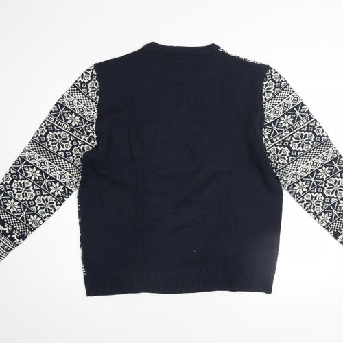 Lee Cooper Mens Blue Fair Isle Christmas Jumper Size L
