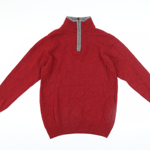 Next Men's Red Wool Blend 1/2 Zip Jumper Size S