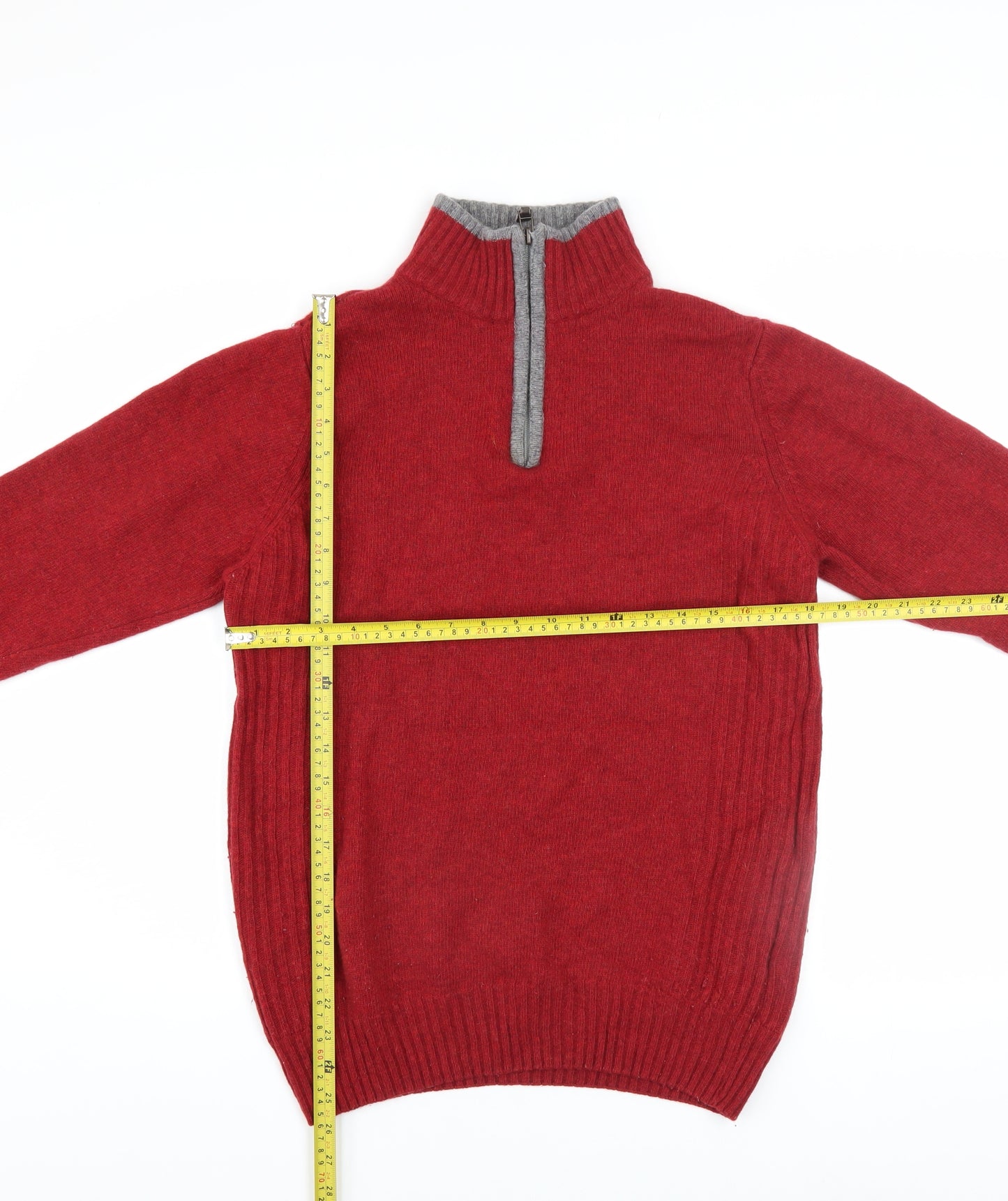 Next Men's Red Wool Blend 1/2 Zip Jumper Size S