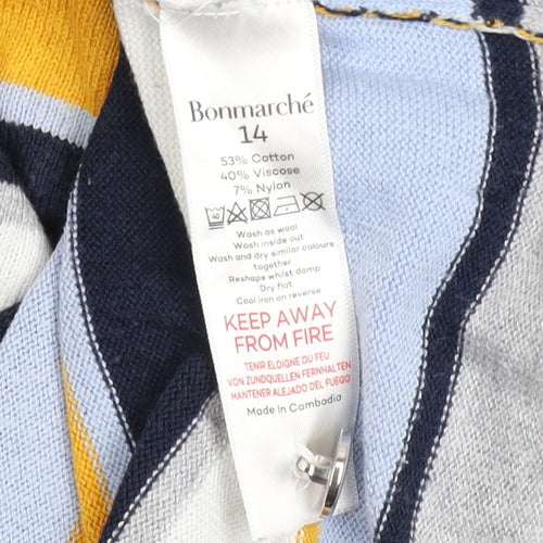Bonmarché Womens Multicoloured Striped Jumper Size 14 Boat Neck Knitwear
