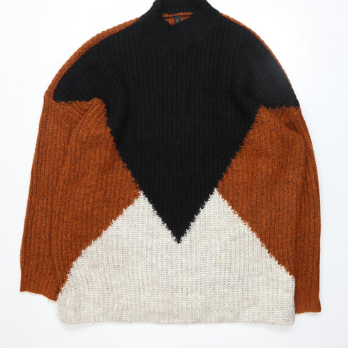 Y.A.S Unisex Black Brown Ivory Chunky Knit High Neck Jumper XL