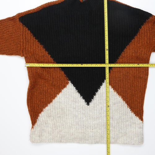 Y.A.S Unisex Black Brown Ivory Chunky Knit High Neck Jumper XL