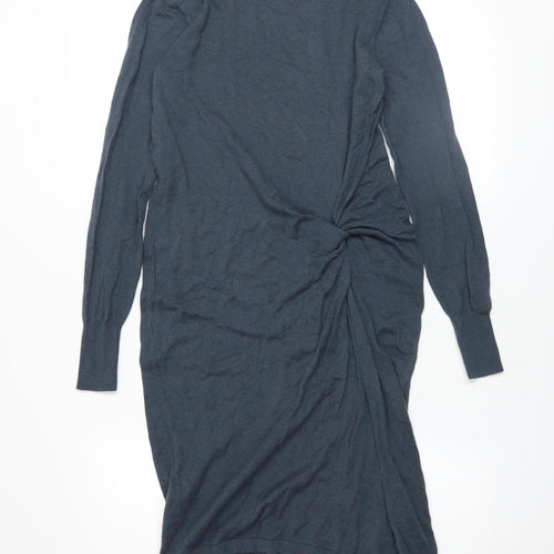 Next Women Grey Long Sleeve Ruched Bodycon Knit Dress Size 8