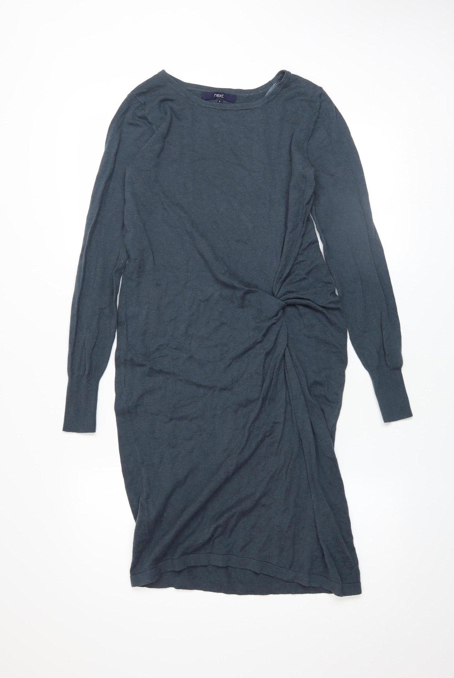 Next Women Grey Long Sleeve Ruched Bodycon Knit Dress Size 8