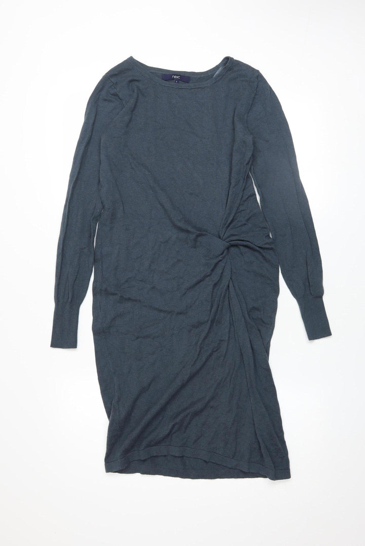 Next Women Grey Long Sleeve Ruched Bodycon Knit Dress Size 8