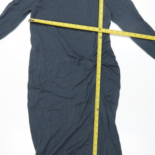 Next Women Grey Long Sleeve Ruched Bodycon Knit Dress Size 8