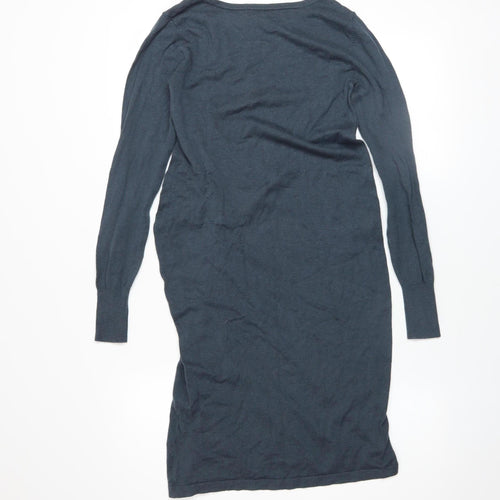 Next Women Grey Long Sleeve Ruched Bodycon Knit Dress Size 8