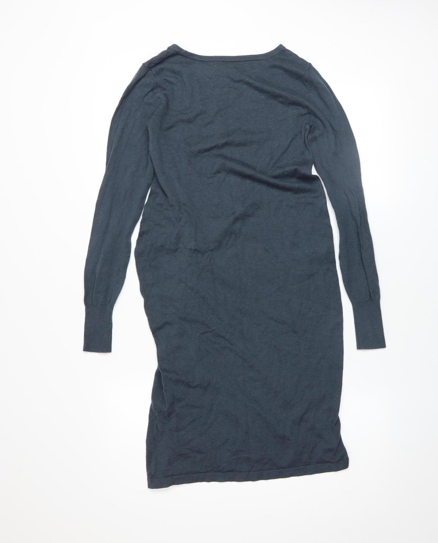 Next Women Grey Long Sleeve Ruched Bodycon Knit Dress Size 8