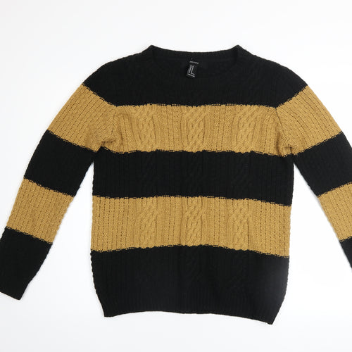 Forever 21 Women’s Black Beige Striped Cable Knit Jumper Medium