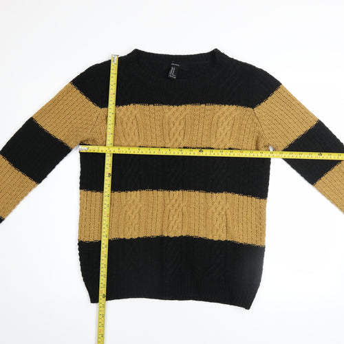 Forever 21 Women’s Black Beige Striped Cable Knit Jumper Medium