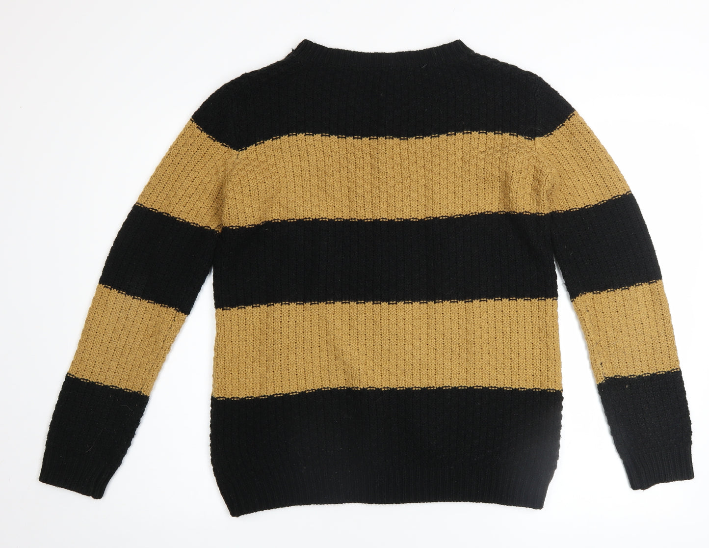 Forever 21 Women’s Black Beige Striped Cable Knit Jumper Medium