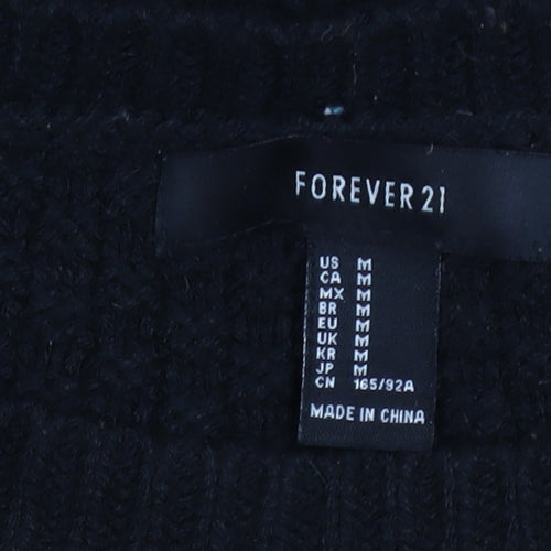 Forever 21 Women’s Black Beige Striped Cable Knit Jumper Medium