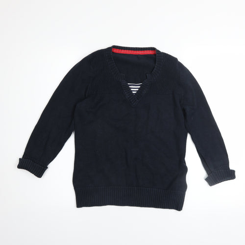 Marks and Spencer Women's Blue V-Neck Cotton Jumper Size 14