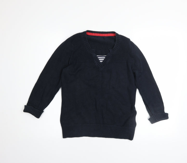 Marks and Spencer Women's Blue V-Neck Cotton Jumper Size 14