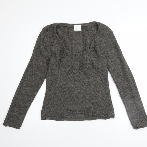 Next Women Grey Open-Knit Scoop Neck Jumper UK 14