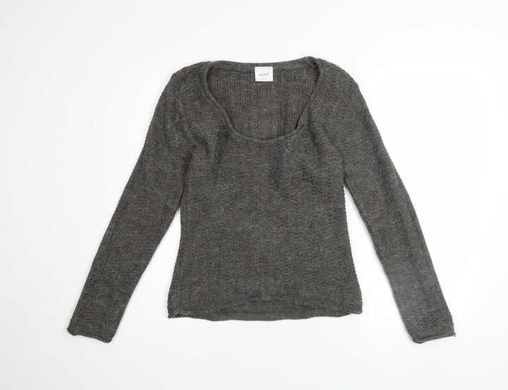 Next Women Grey Open-Knit Scoop Neck Jumper UK 14
