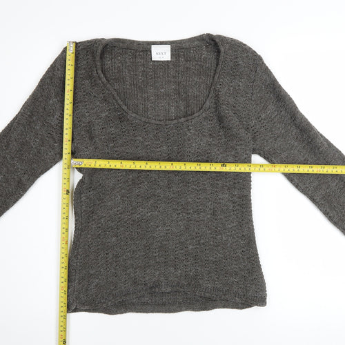 Next Women Grey Open-Knit Scoop Neck Jumper UK 14