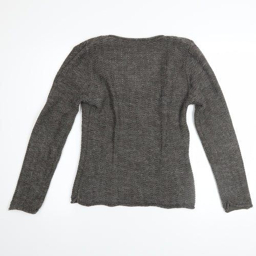 Next Women Grey Open-Knit Scoop Neck Jumper UK 14