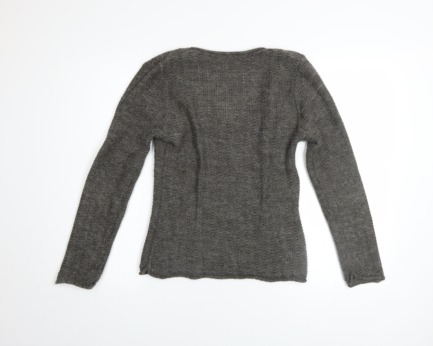 Next Women Grey Open-Knit Scoop Neck Jumper UK 14