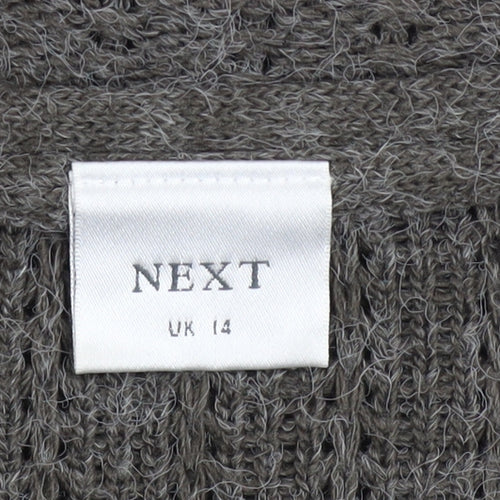 Next Women Grey Open-Knit Scoop Neck Jumper UK 14