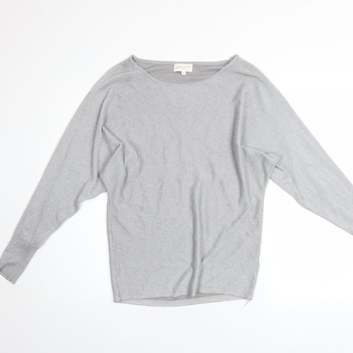 Apricot Women’s Grey Metallic Knit Boat Neck Pullover Jumper Size 8