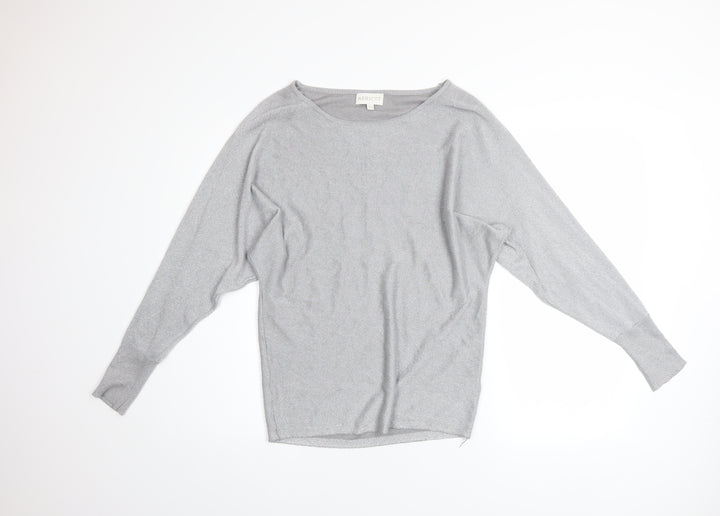 Apricot Women’s Grey Metallic Knit Boat Neck Pullover Jumper Size 8
