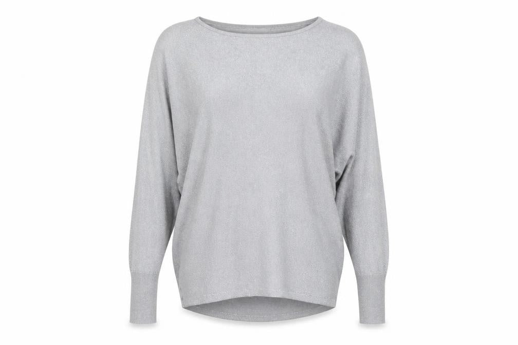 Apricot Women’s Grey Metallic Knit Boat Neck Pullover Jumper Size 8