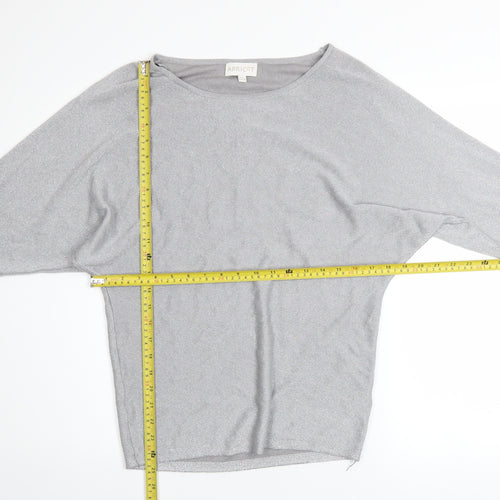 Apricot Women’s Grey Metallic Knit Boat Neck Pullover Jumper Size 8