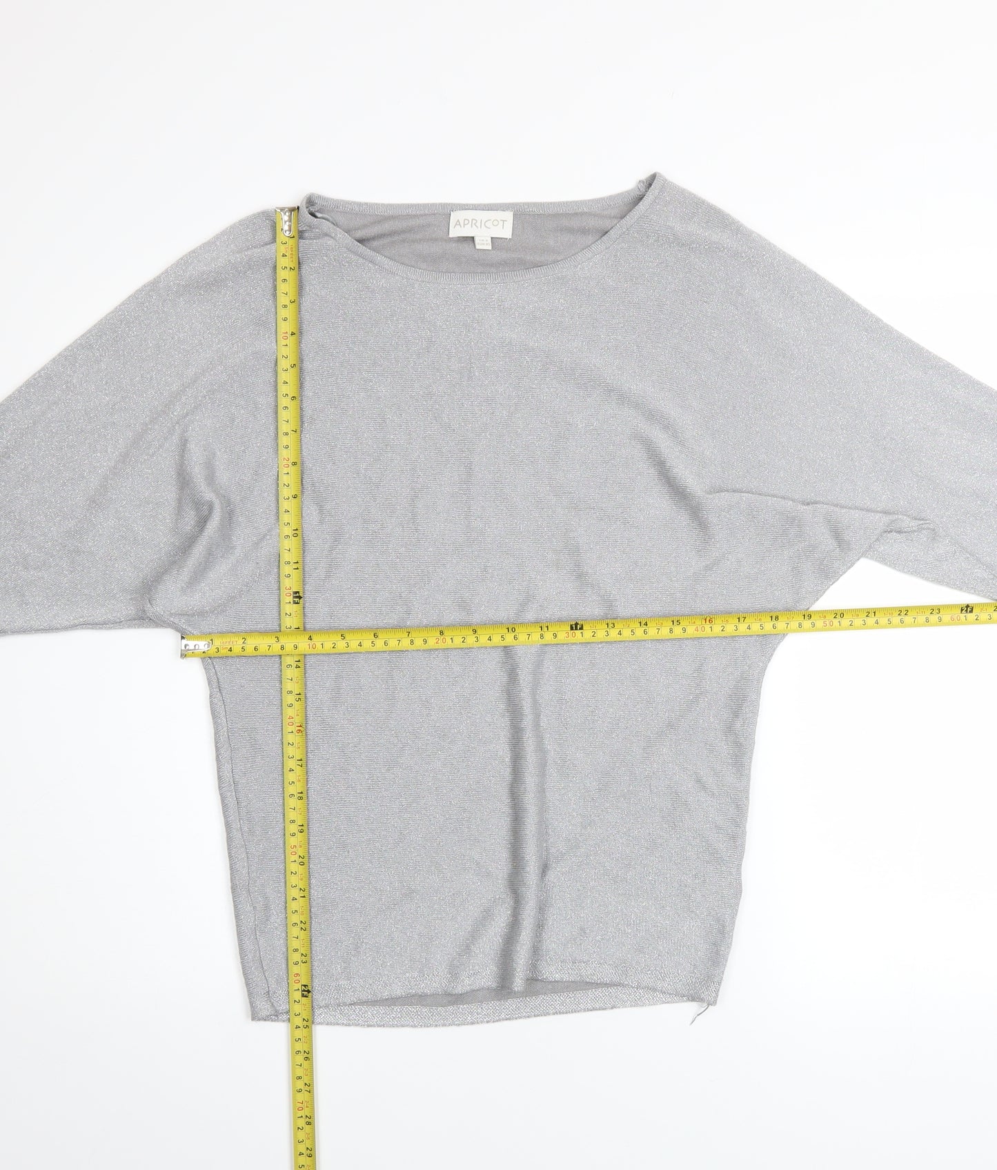 Apricot Women’s Grey Metallic Knit Boat Neck Pullover Jumper Size 8