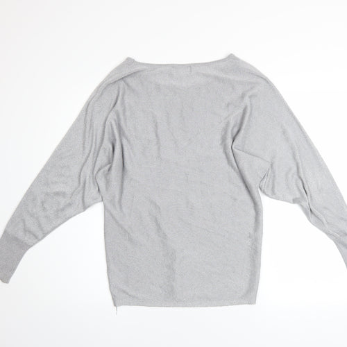 Apricot Women’s Grey Metallic Knit Boat Neck Pullover Jumper Size 8