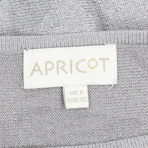 Apricot Women’s Grey Metallic Knit Boat Neck Pullover Jumper Size 8
