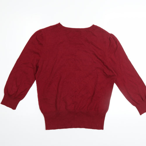 Oasis Women’s Red Floral Embroidered 3/4 Sleeve Pullover Jumper Size 12