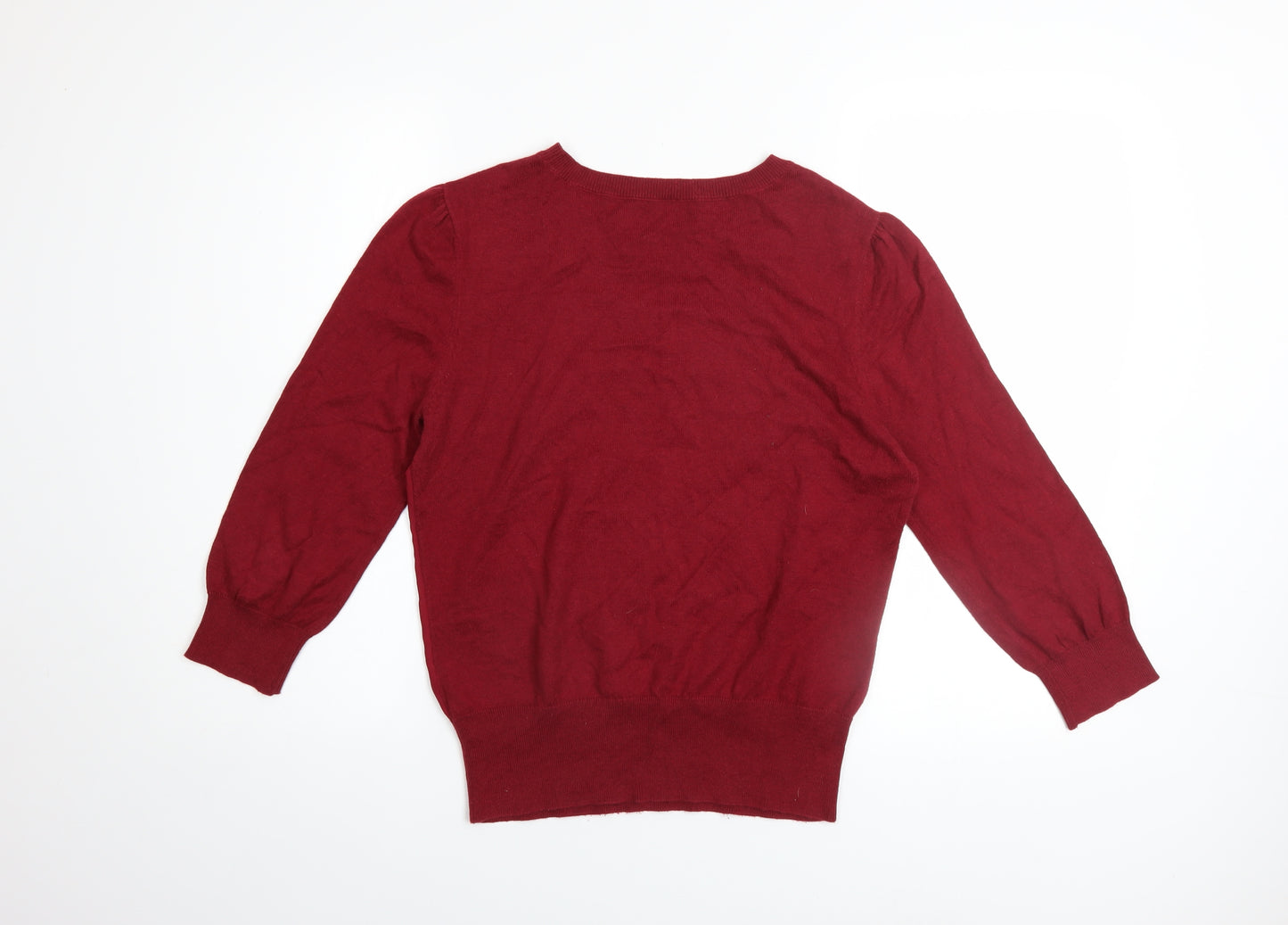 Oasis Women’s Red Floral Embroidered 3/4 Sleeve Pullover Jumper Size 12