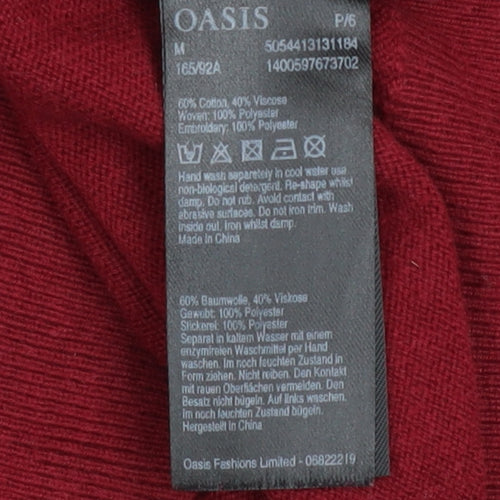 Oasis Women’s Red Floral Embroidered 3/4 Sleeve Pullover Jumper Size 12