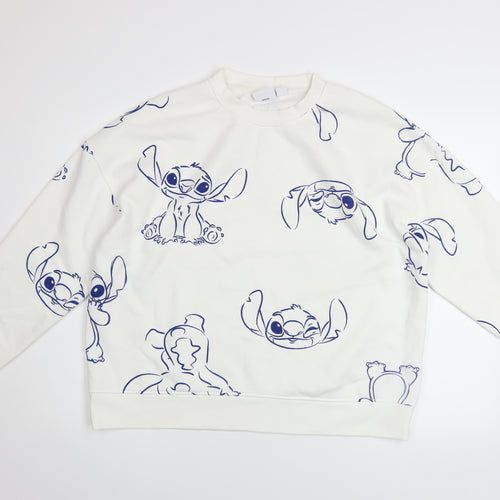 Disney Women’s White Stitch Sweatshirt Size L 14/16 Pullover Cotton Blend