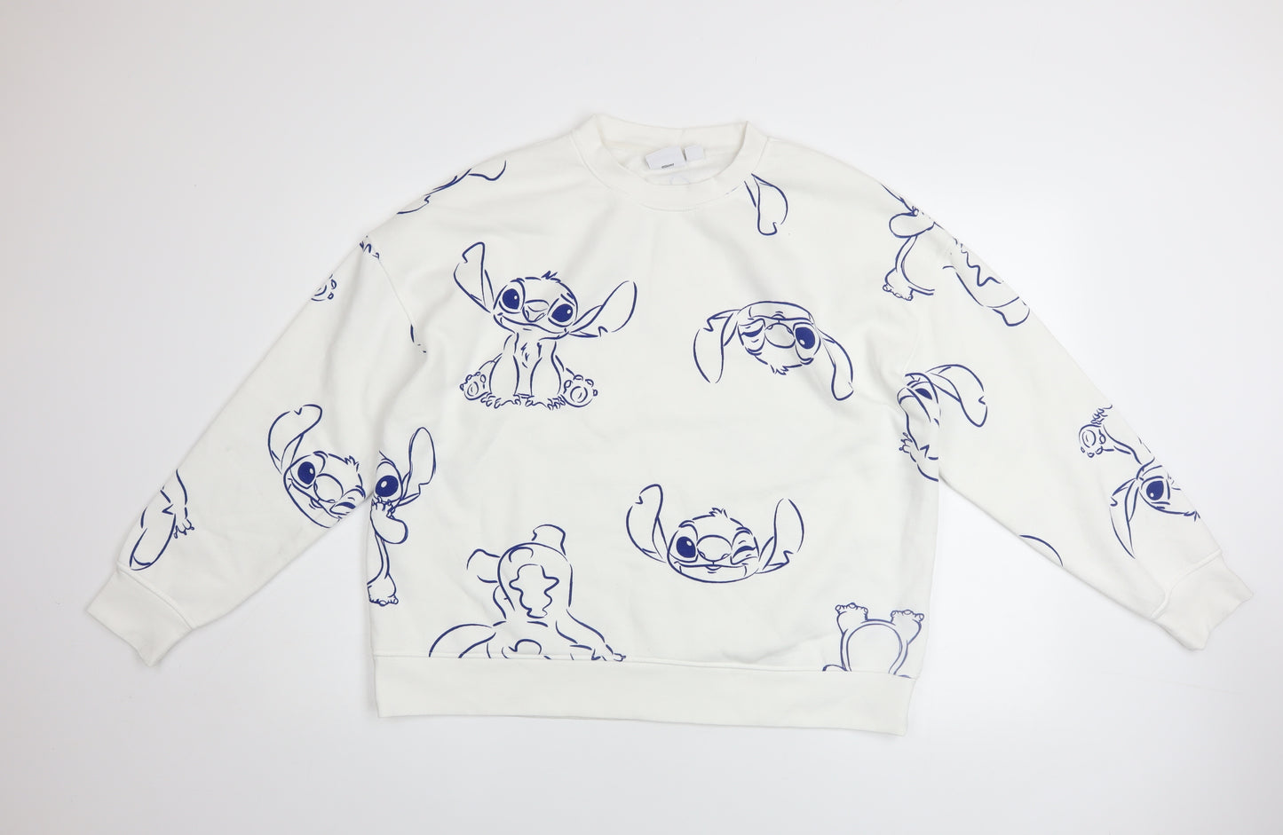 Disney Women’s White Stitch Sweatshirt Size L 14/16 Pullover Cotton Blend
