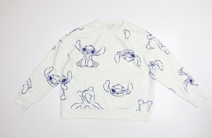 Disney Women’s White Stitch Sweatshirt Size L 14/16 Pullover Cotton Blend