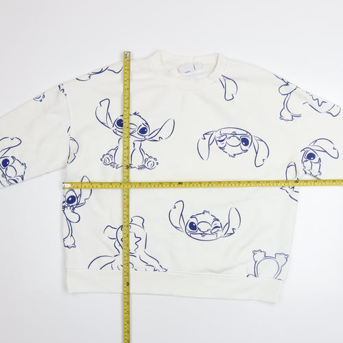 Disney Women’s White Stitch Sweatshirt Size L 14/16 Pullover Cotton Blend
