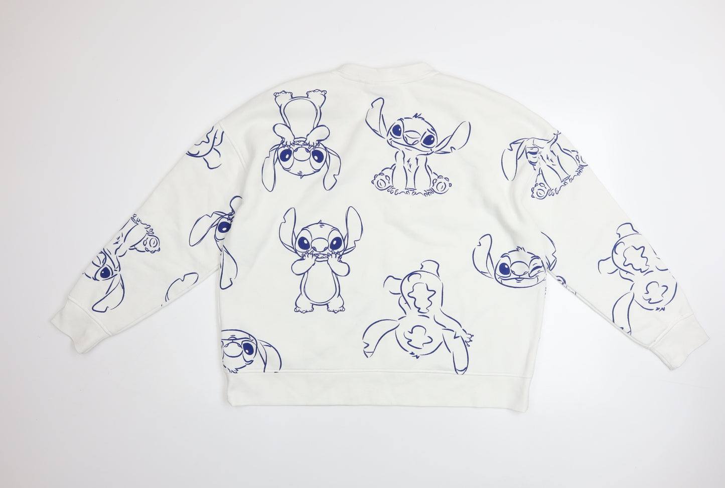 Disney Women’s White Stitch Sweatshirt Size L 14/16 Pullover Cotton Blend
