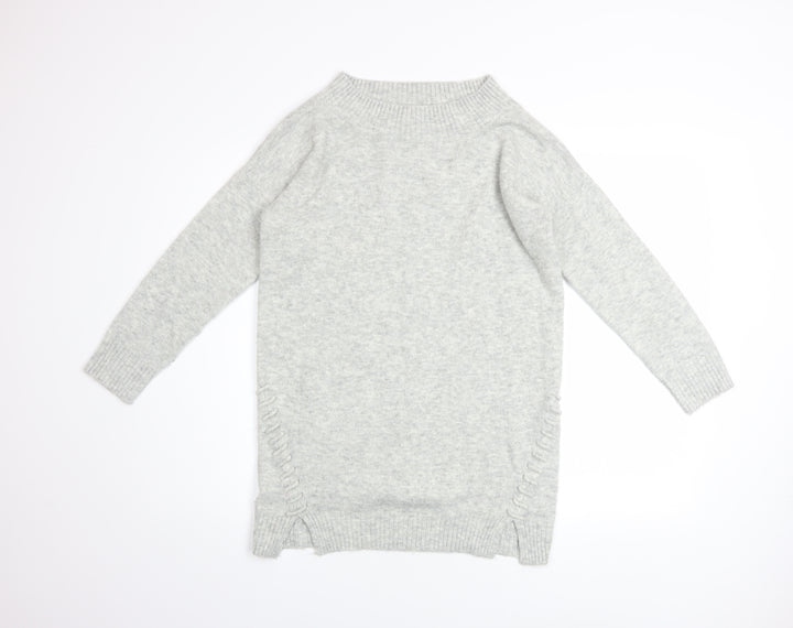 Miss Selfridge Petites Grey Knit Crew Neck Long Sleeve Jumper UK 10