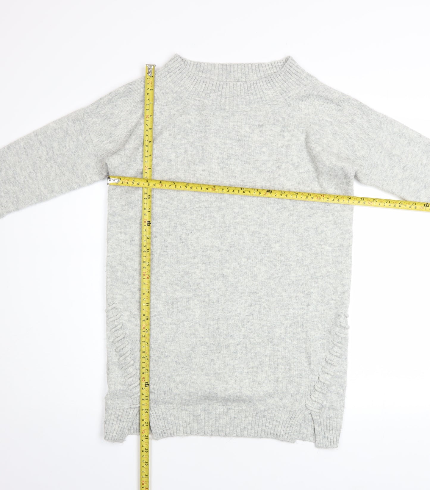Miss Selfridge Petites Grey Knit Crew Neck Long Sleeve Jumper UK 10