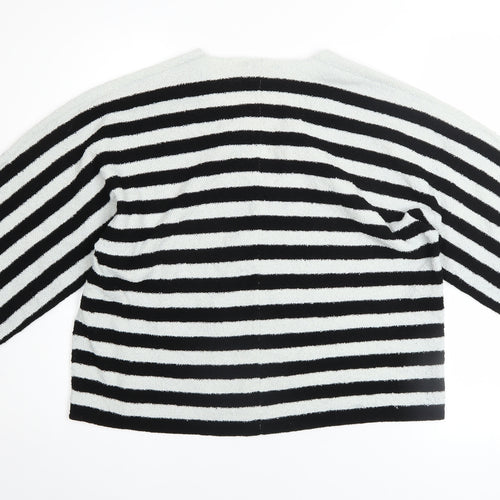 Zara Women Black White Striped V-Neck Relaxed Knit Jumper Size 8
