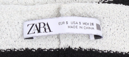 Zara Women Black White Striped V-Neck Relaxed Knit Jumper Size 8