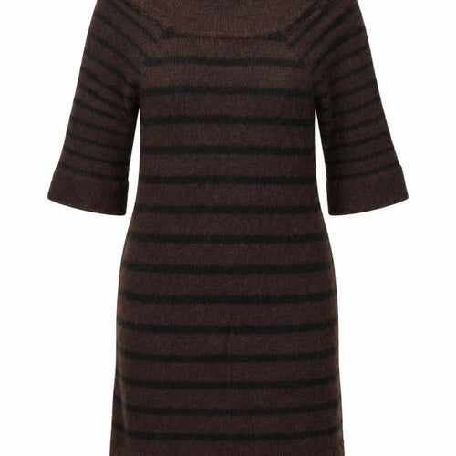 MNG Women Brown Striped Jumper Dress Size 12 3/4 Sleeve Knit