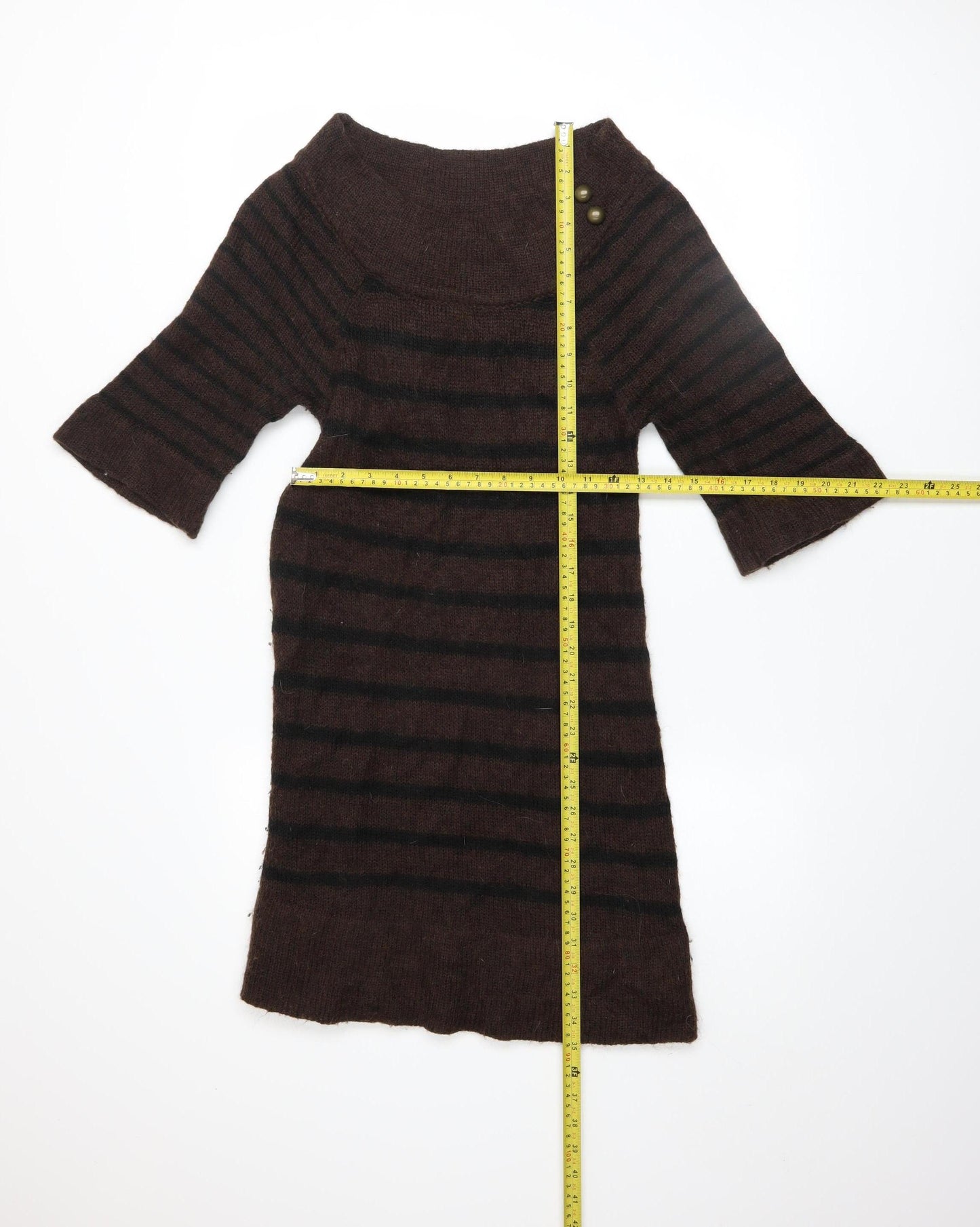 MNG Women Brown Striped Jumper Dress Size 12 3/4 Sleeve Knit