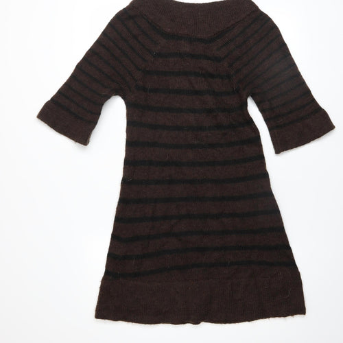 MNG Women Brown Striped Jumper Dress Size 12 3/4 Sleeve Knit
