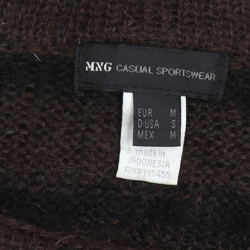 MNG Women Brown Striped Jumper Dress Size 12 3/4 Sleeve Knit
